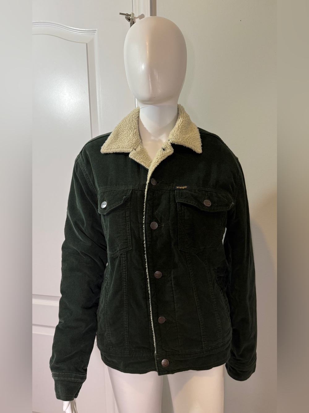 Wrangler Sherpa Lined Corduroy Trucker Jacket Dark Green Size Women's Small